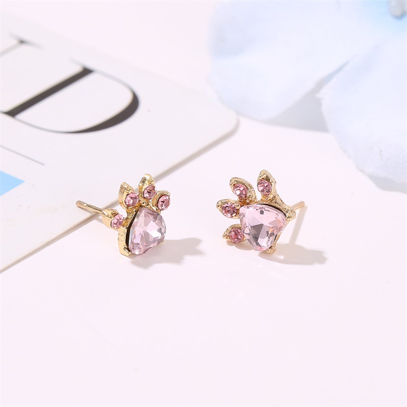 Cute Cartoon Cat's Paw Necklace And Earrings Four-piece Set