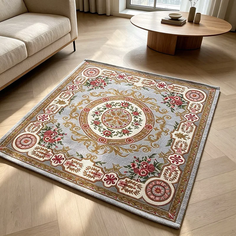 1pc Vintage Style Floral Pattern Square Area Rug