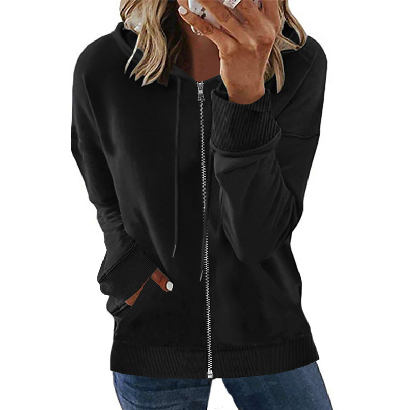 Women's Casual Solid Zip Hooded Jacket