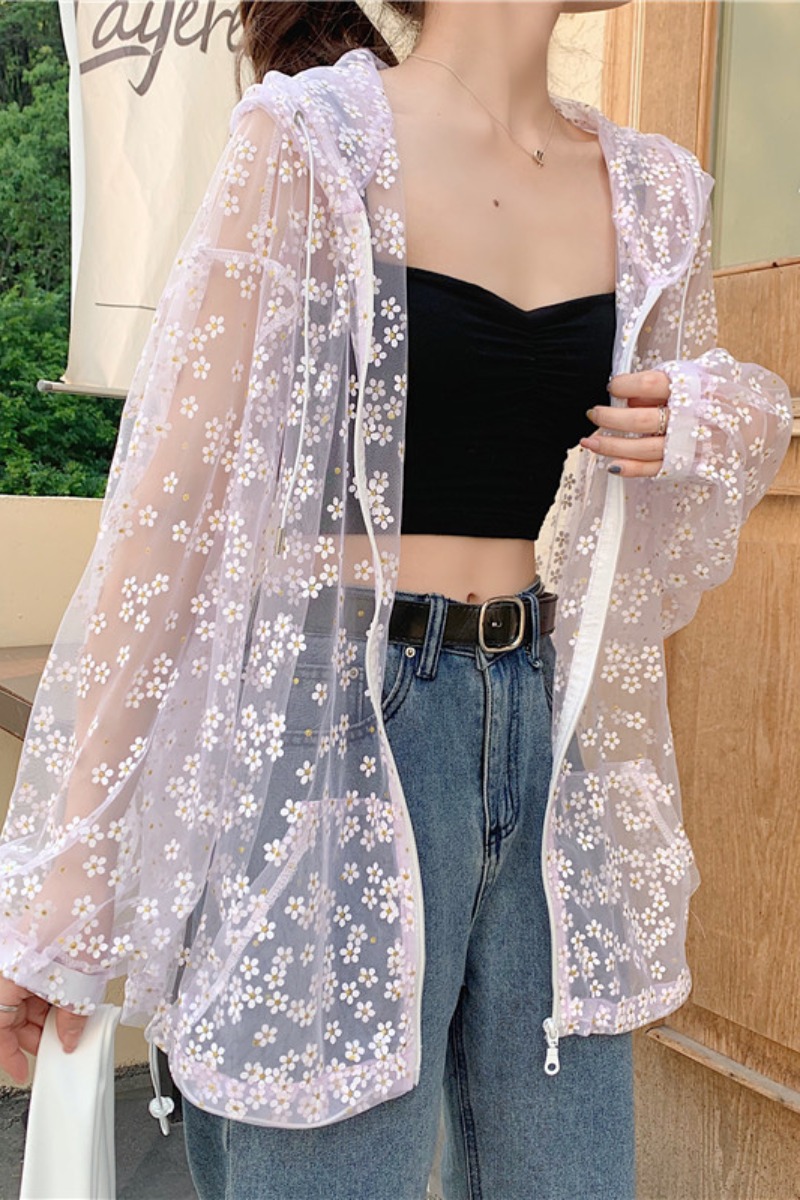 Sun Protection Clothing Korean Style Small Daisy Mesh Thin Coat