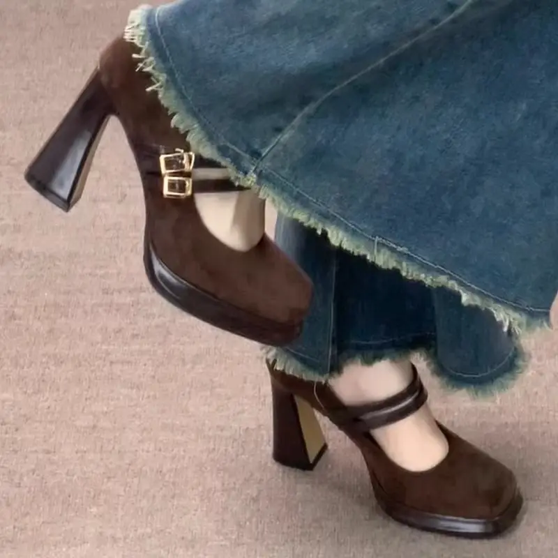 Women Vintage British Matte Suede Platform, Square
