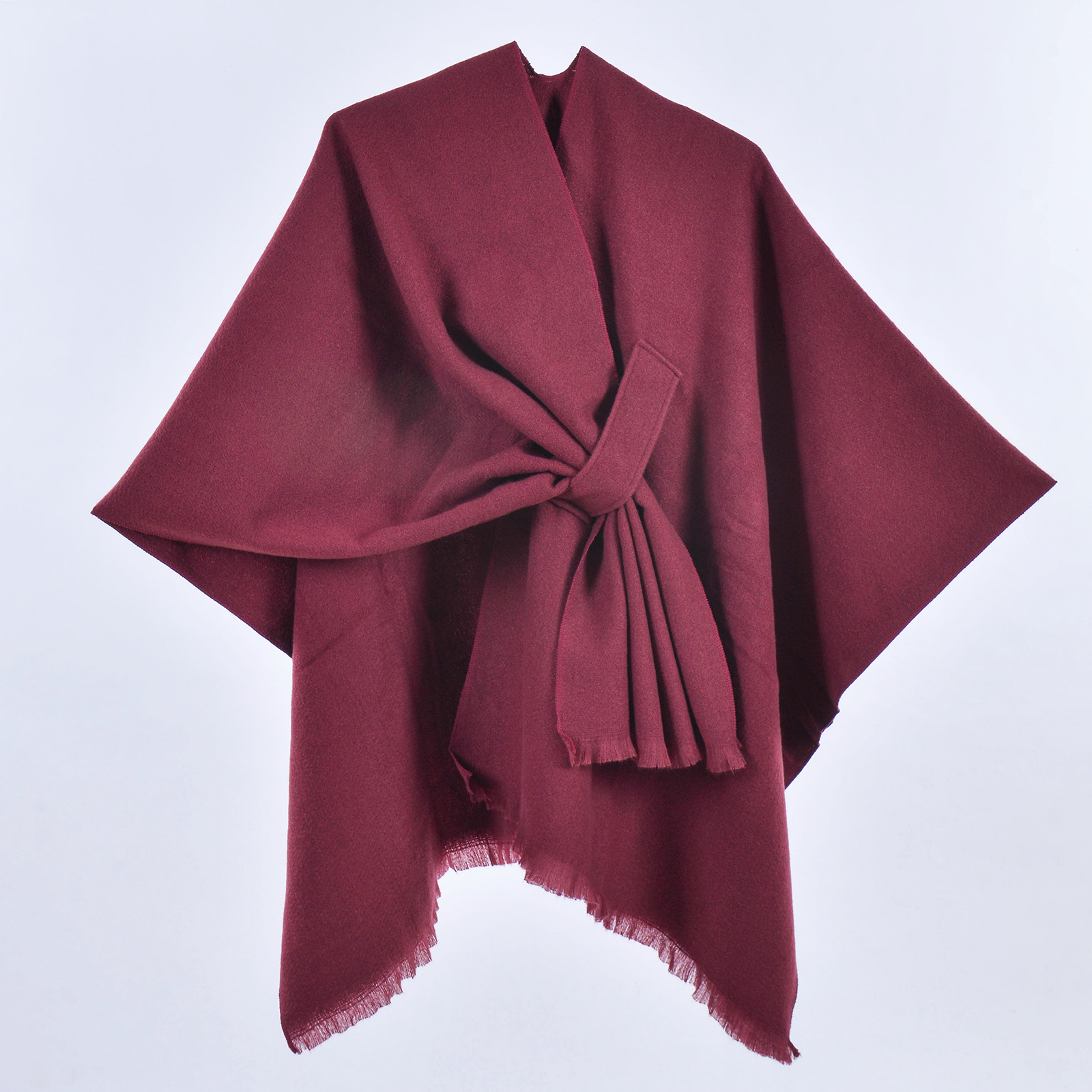Women's Warm Autumn Winter Poncho, Minimalist Reversible Double-Sided Solid Color Split Hem Faux Cashmere Outer Shawl Cape — view 4