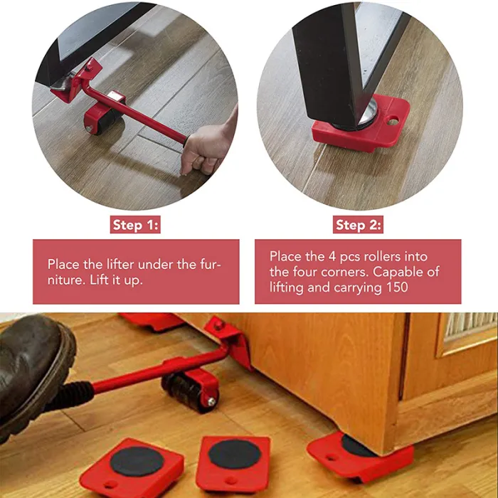 Furniture Lifter and Mover Set, Pry Bar with 4 Sliders for Heavy Furniture and Appliances - detail photo 2