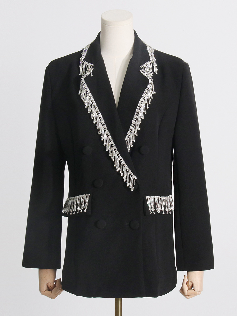 Women's Fashion Tassel Rhinestone Decoration Loose Suit Jacket