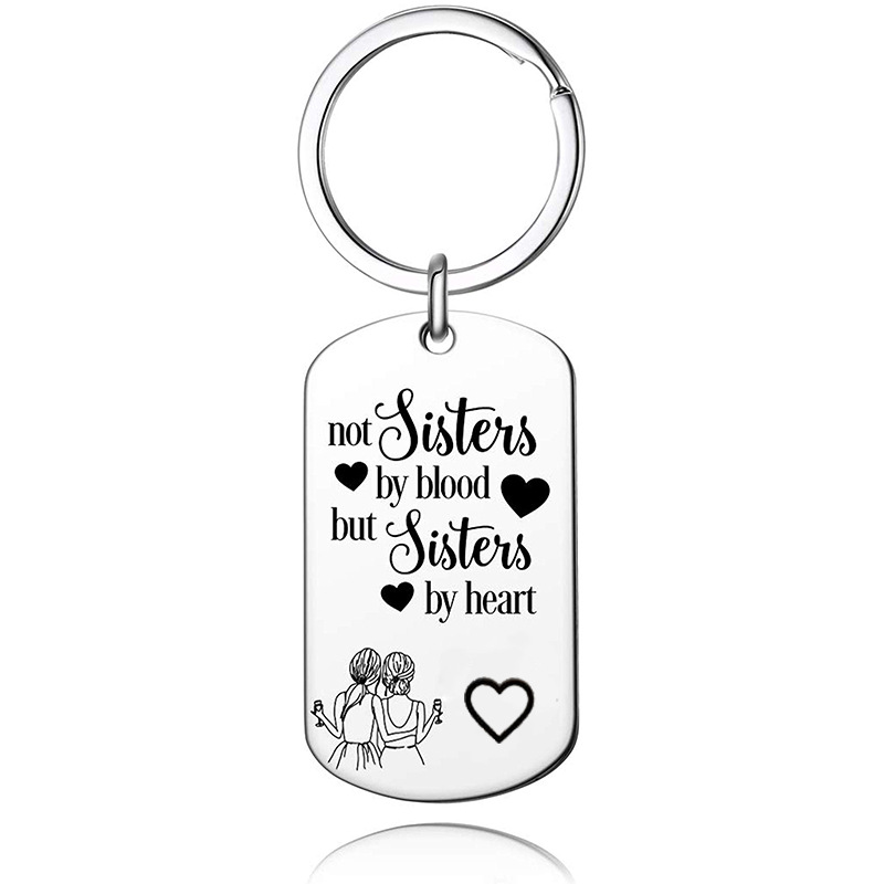 Stainless Steel Heart shaped Lettering Keychain Sisters 1 Style - Shop at LoveMi