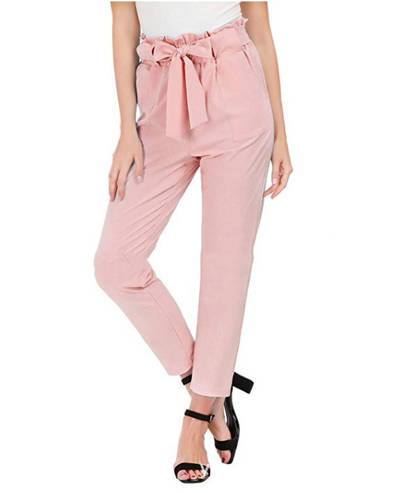 Women'S Fashion Casual Pants Pleated Bandage Cropped Trousers Women Pink - Shop at LoveMi