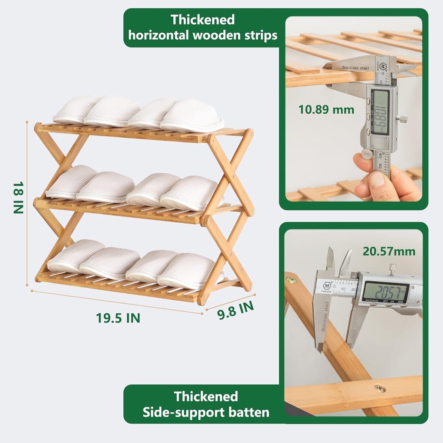 Bamboo Shoe Rack Portable Folding Storage Without Installation 34Tier — image 2