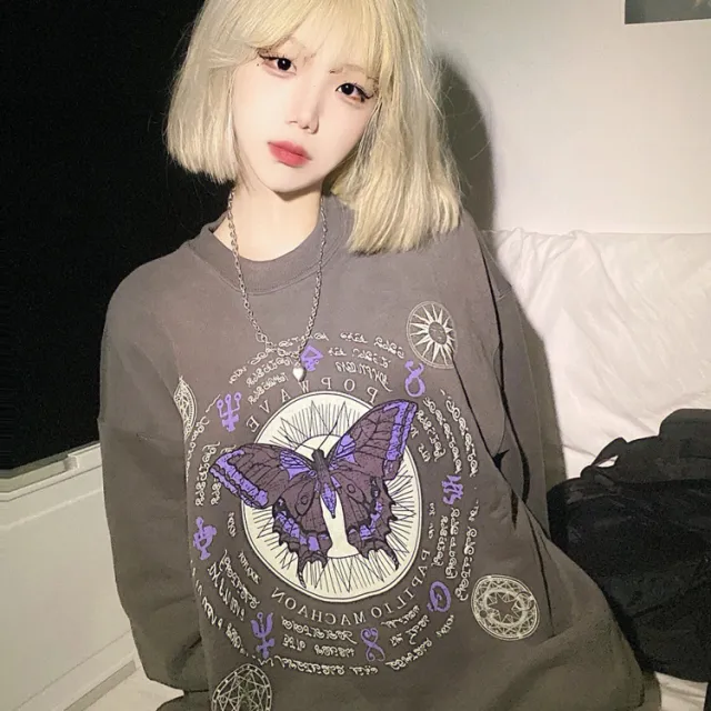 Women's Retro Butterfly Pattern Loose Sweater Picture Color L - Shop at LoveMi