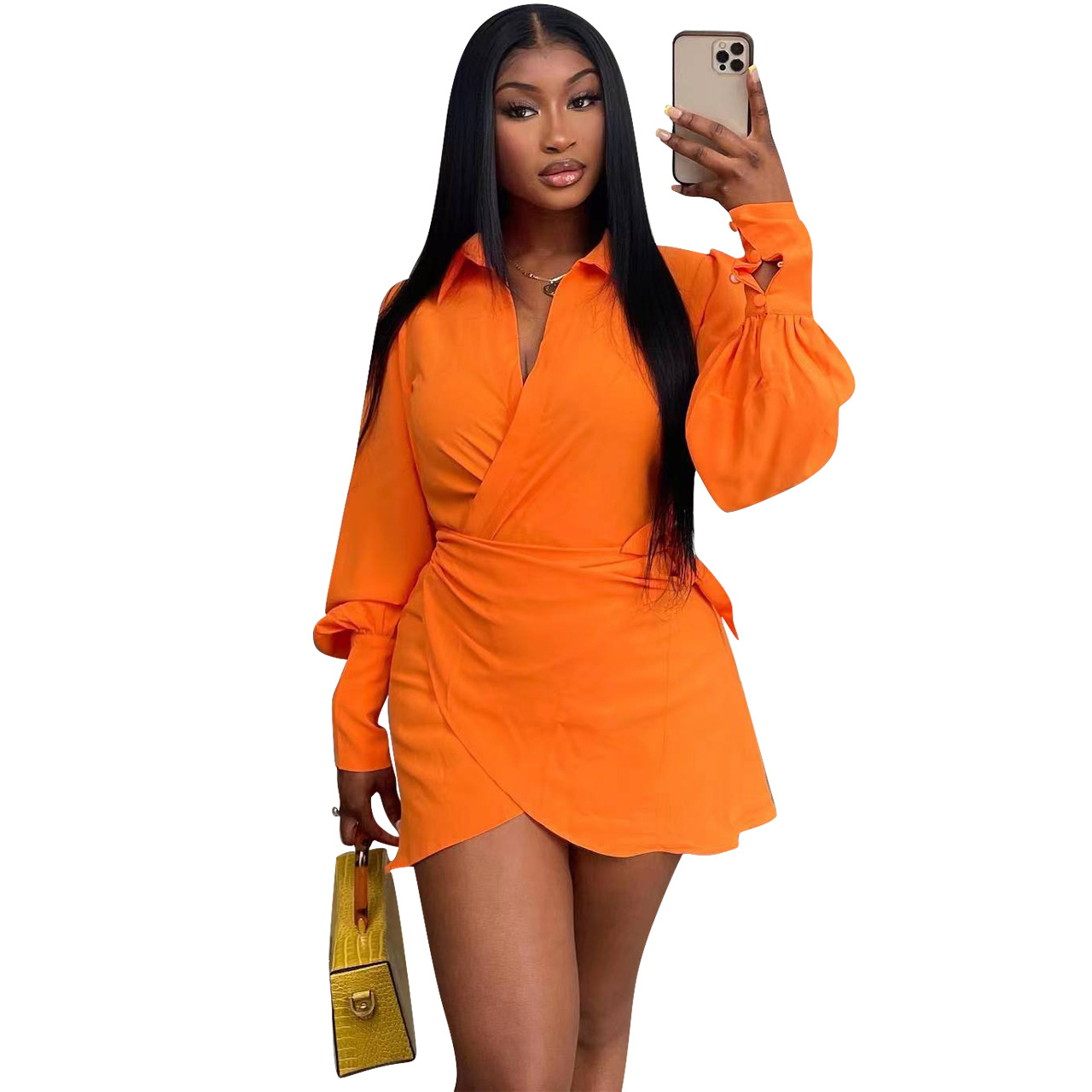 Fashion Casual Solid Color Shirt Dress