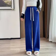 Women's Fashion Simple Solid Colour Elastic Waist Tie Wide Leg Pants - Klein Blue - View 1