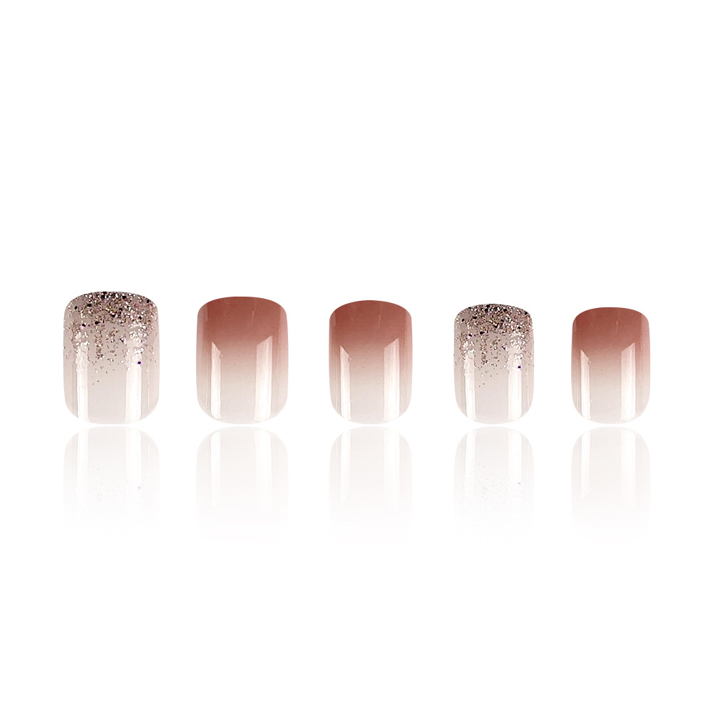 24 Pieces Of Short Square Gradient Ice Transparent Jelly Powder Fashion Glitter Nail Art Set.Suitable For Parties,dances Or Daily Wear.Long Press On The Nail. — foto 3