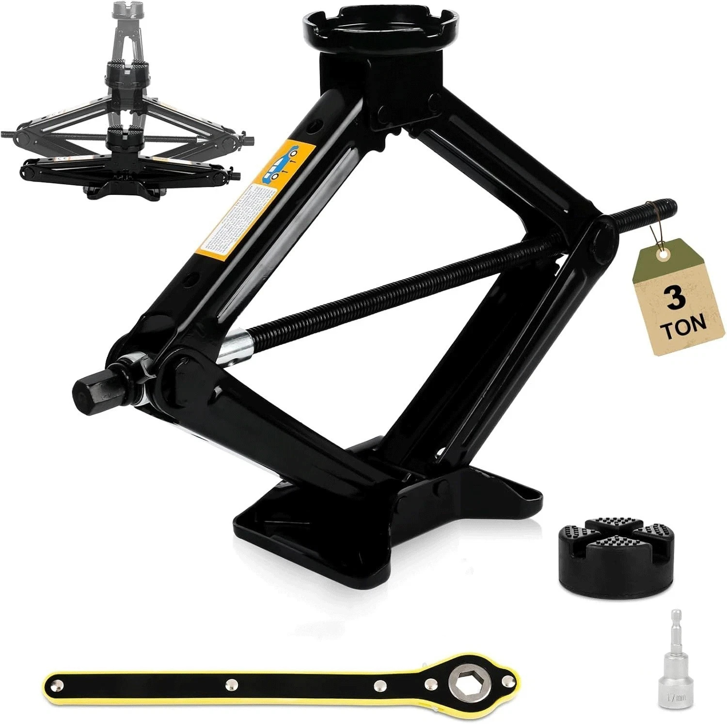 3 Tonne Scissor Jack Kit 3000kg Ratchet Spanner & Drill Adapter Max 45cm For Car