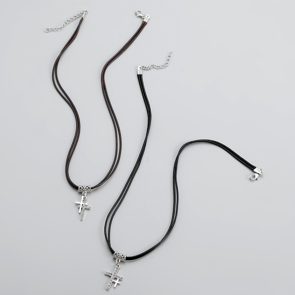 Men's And Women's Stylish Simple And Versatile Vintage Cross Leather String Necklace Suit