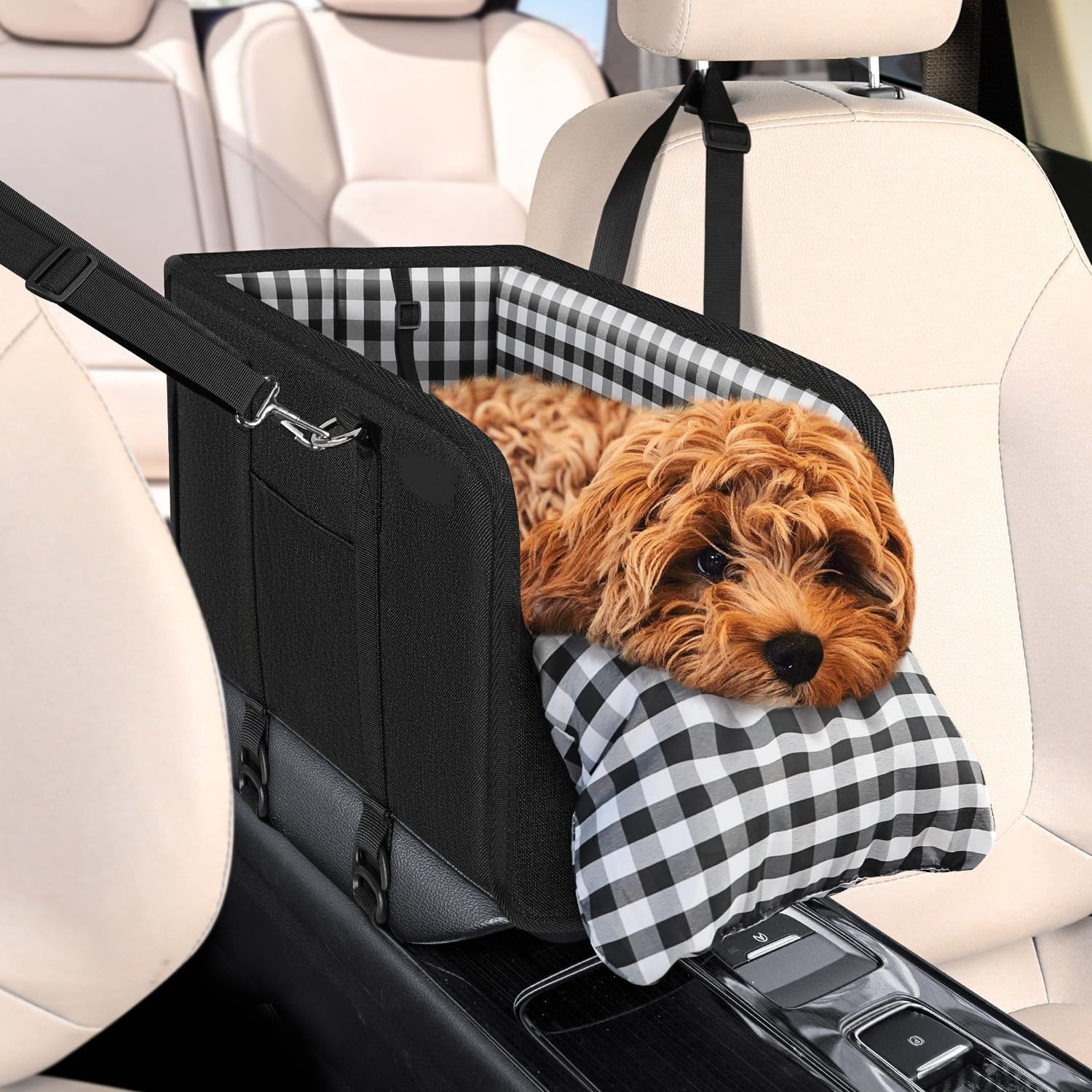 Dog Car Seat Console Booster 11lbs Anti-collapse Center Seat With Soft Cushion & Safety Belt. Portable Carrier For Small Pets. Fits Car Console