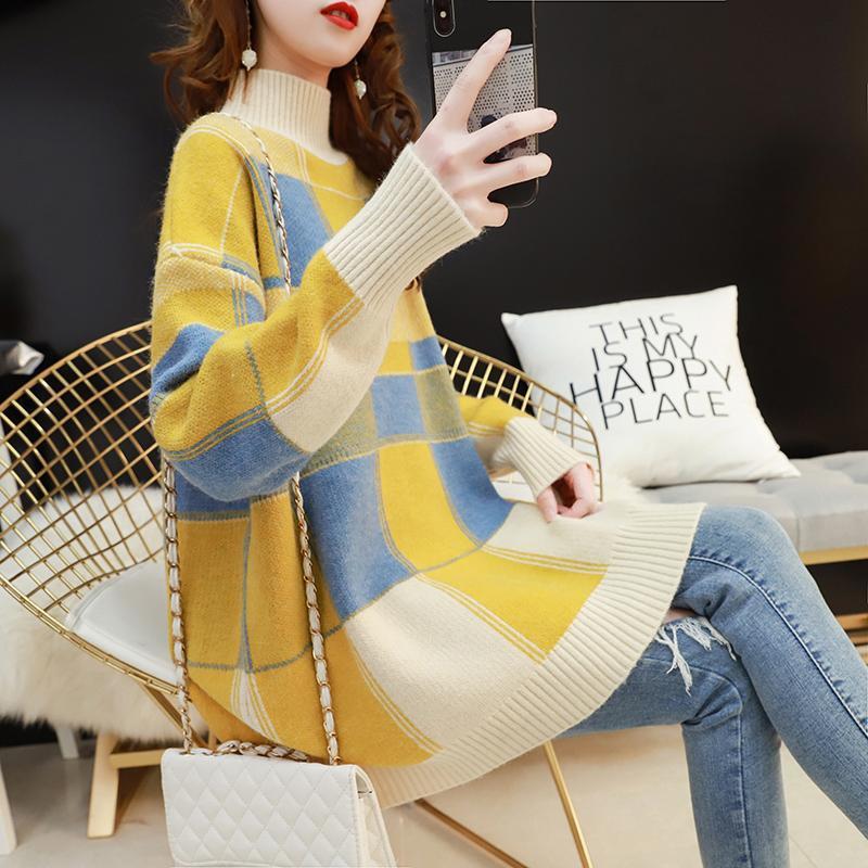 Plus Size Women's Sweater Women Half High Neck Loose Korean Mid-length Style