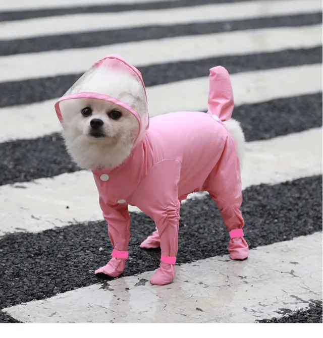 Pet Four legged All in one Waterproof Raincoat Comes With Rain Shoes Pink - Shop at LoveMi