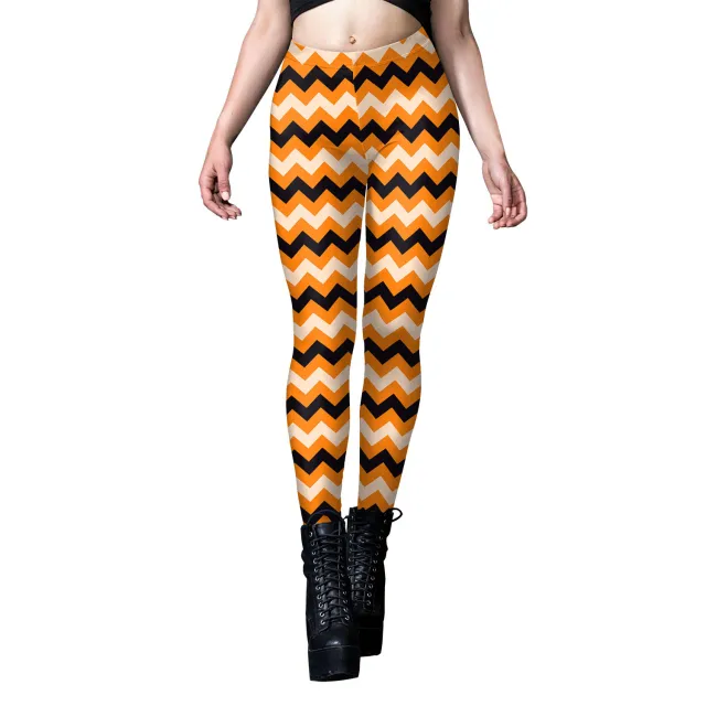 Halloween Pumpkin Head Digital Printing Stripe Tight Feet Women's Leggings B4161020 M - Shop at LoveMi