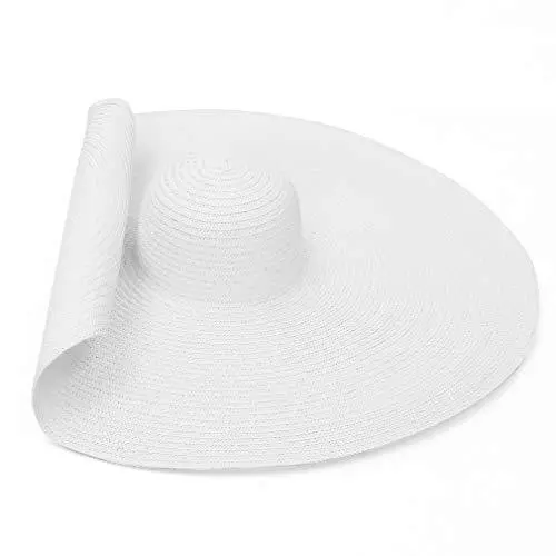 Extra Large Paper Woven Sun Hat For Beach And Seaside Vacation Sunscreen Straw Hat - White
