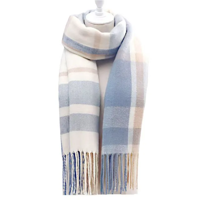 Couple Winter Scarf Thick Warm Polyester Tassel Shawl Wrap, 180x70cm Unisex Scarves For Women & Men, Christmas Thanksgiving Gift Blue - Shop at LoveMi