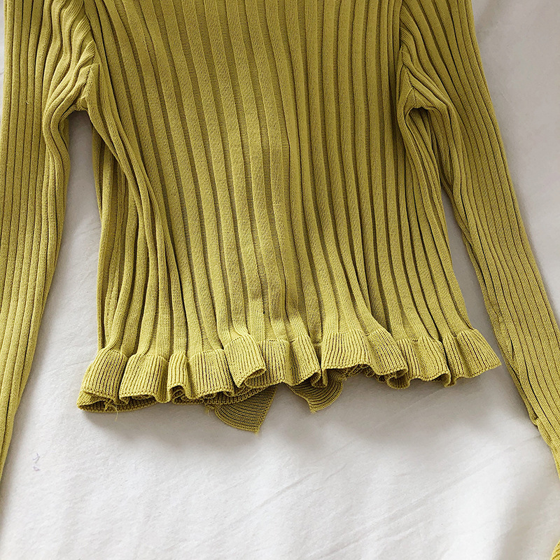 Slim Outer Early Autumn Flared Sweater Korean Lotus Leaf With V Buckle