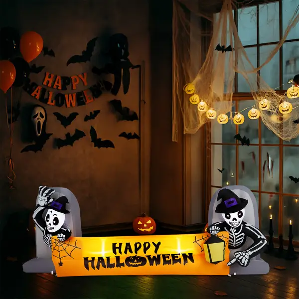 9.6FT Large Halloween Inflatable Decorations Skeleton Tombstone Banner, Outdoor Decorations Blow Up Yard Decor With Built-in LEDs For Halloween Holiday Party Ou