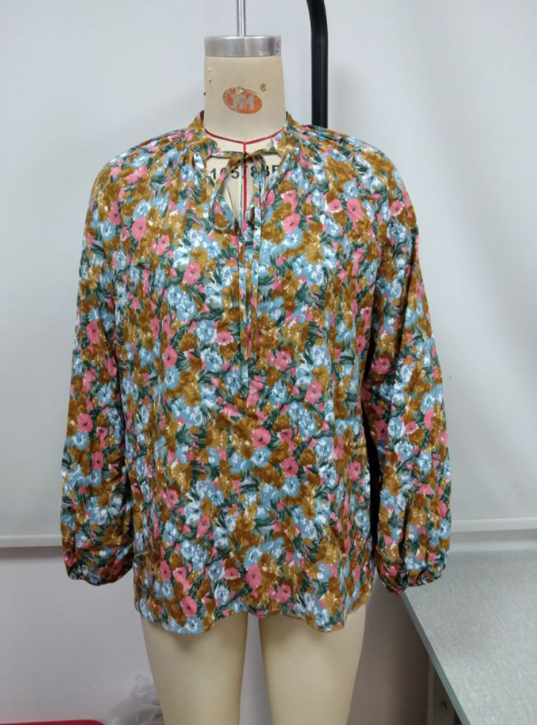 Title 5, Loose Casual Long-sleeved V-neck Printed Shirt