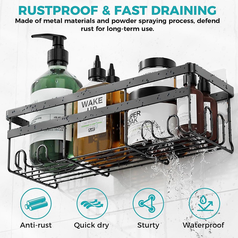 3x Self Adhesive Bathroom Shower Caddy Shelf Rack Storage Black Stainless Steel — image 9