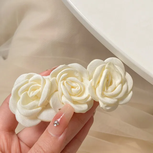 New Small Fragrant Wind Camellia Temperament Back Of The Head To Grab The Clip Beige Rose Spring Clip - Shop at LoveMi