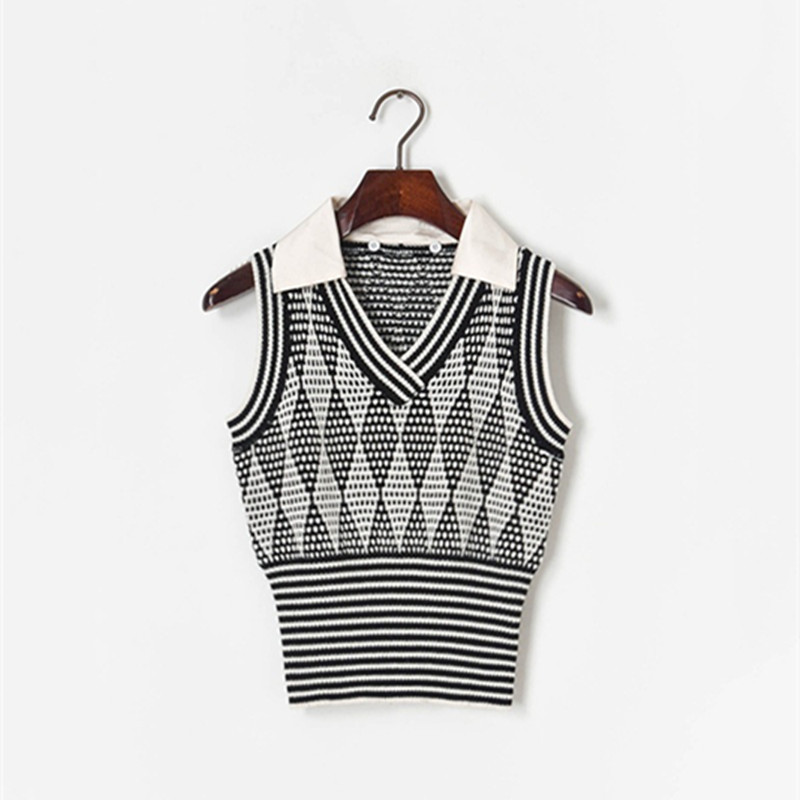 Cross V-neck Diamond High-waist Sweater