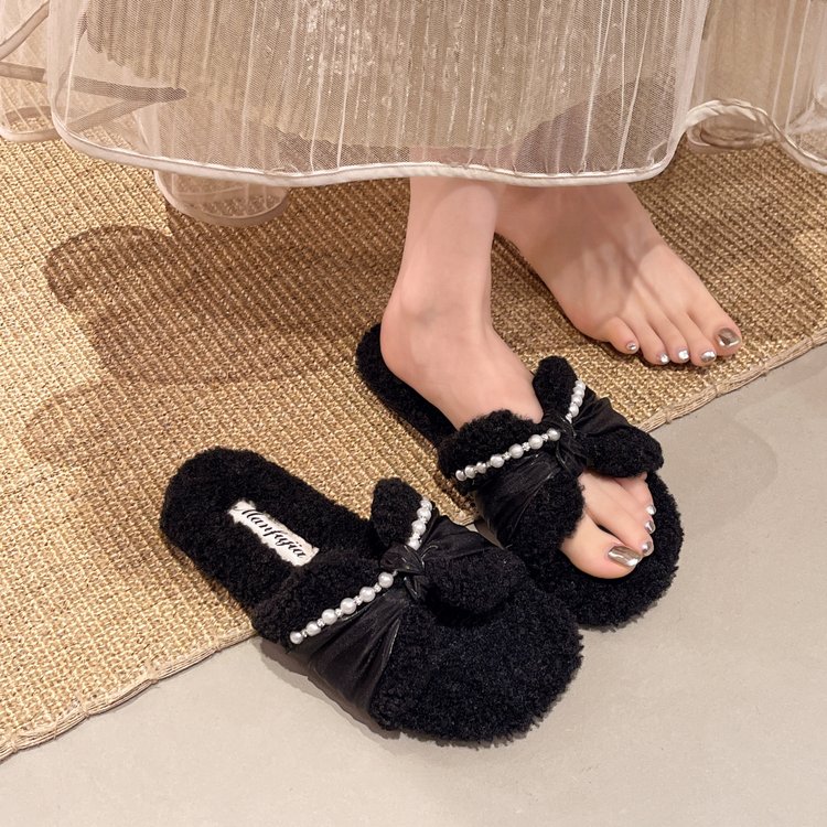 Women's Furry Slippers Indoor Outdoor Wear, 2026 Autumn New Slip-on Stylish Versatile Lazy Cotton Slippers