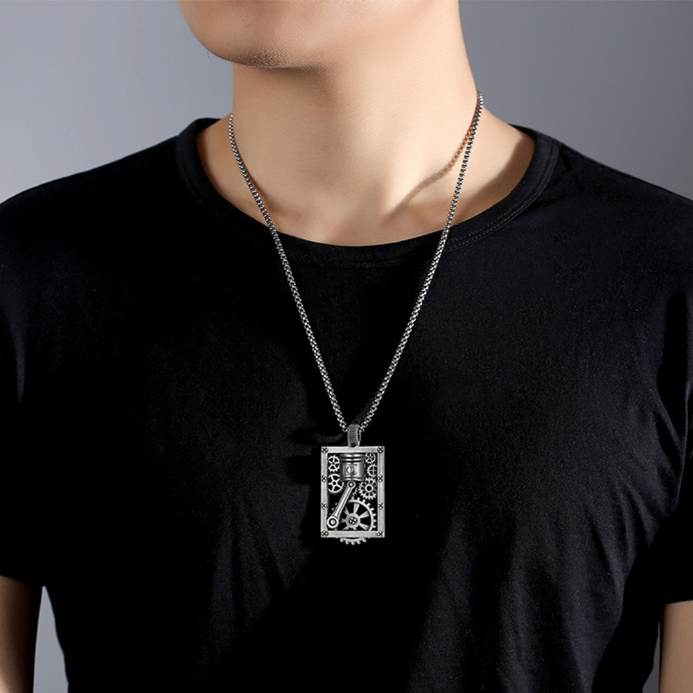 Cutout Square Gear Piston Pendant Necklace
