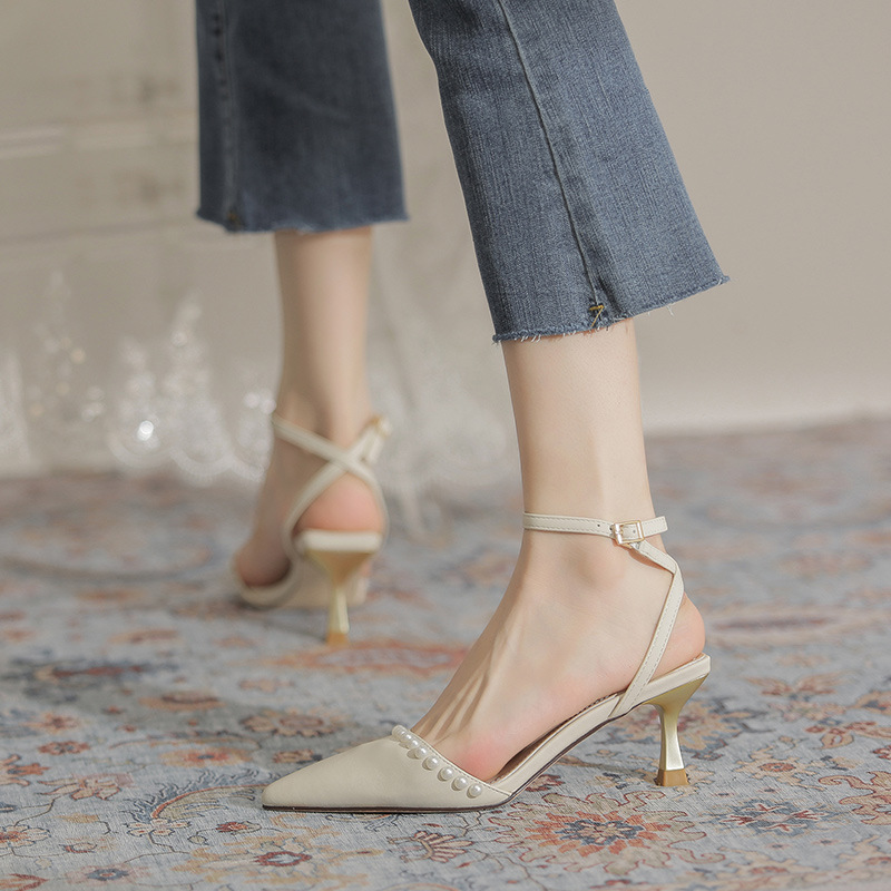 Women's Summer New Sweet Style Pearl Pointed Fashion French High Heels