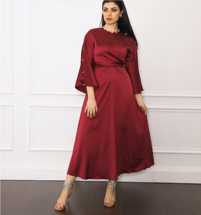 Satin Trumpet-Sleeve Party Dress, picture 2 of 5