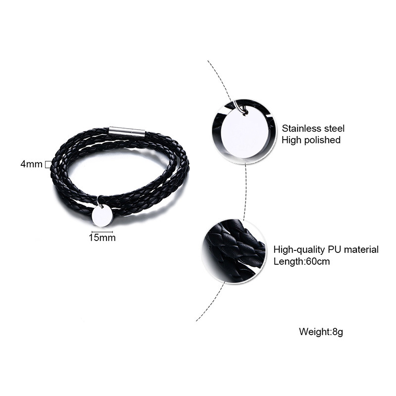 Stainless Steel PU Leather Three Circle Rainbow Titanium Round Brand Bracelet