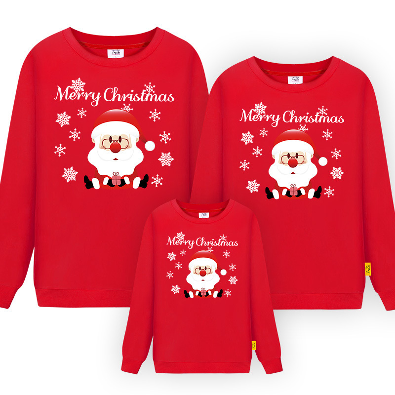 Santa Claus Print Crew Neck Sweater For A Family Of Three