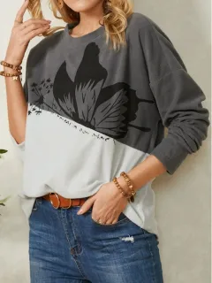 Women's Animal Print Crew Neck Sweater - Grey - View 1