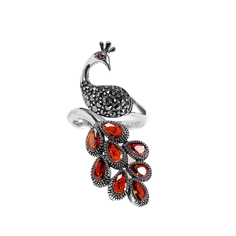 Title 5, Womens Silver Peacock Pomegranate Ring, a beau...