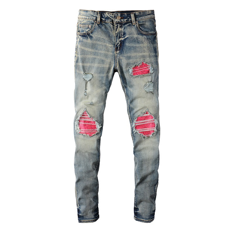 Title 1, Mens Slim Jeans with Frayed and Worn Washed In...