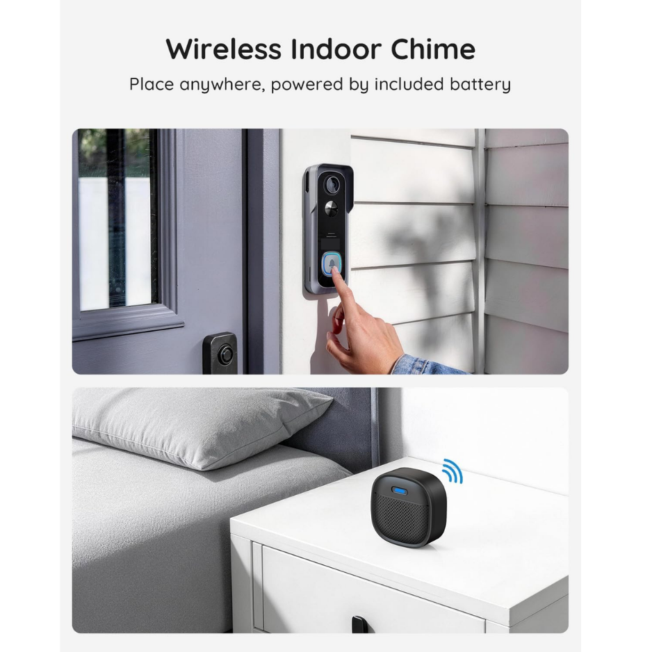 2K HD Wireless Video Doorbell Camera, No Subscription Required