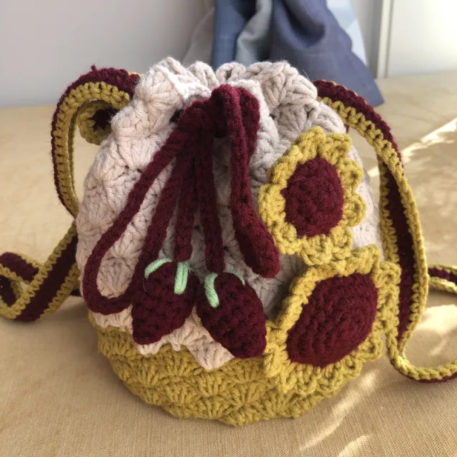 Handbag Xiangyu Handmade Knitted Woolen Bag Sunflower - Shop at LoveMi