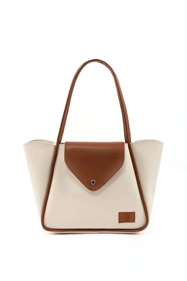 Large Faux Leather Snap Closure Tote Bag