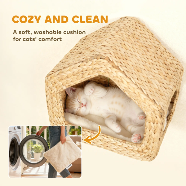 Wall-mounted wicker cat house installation mounting hardware included