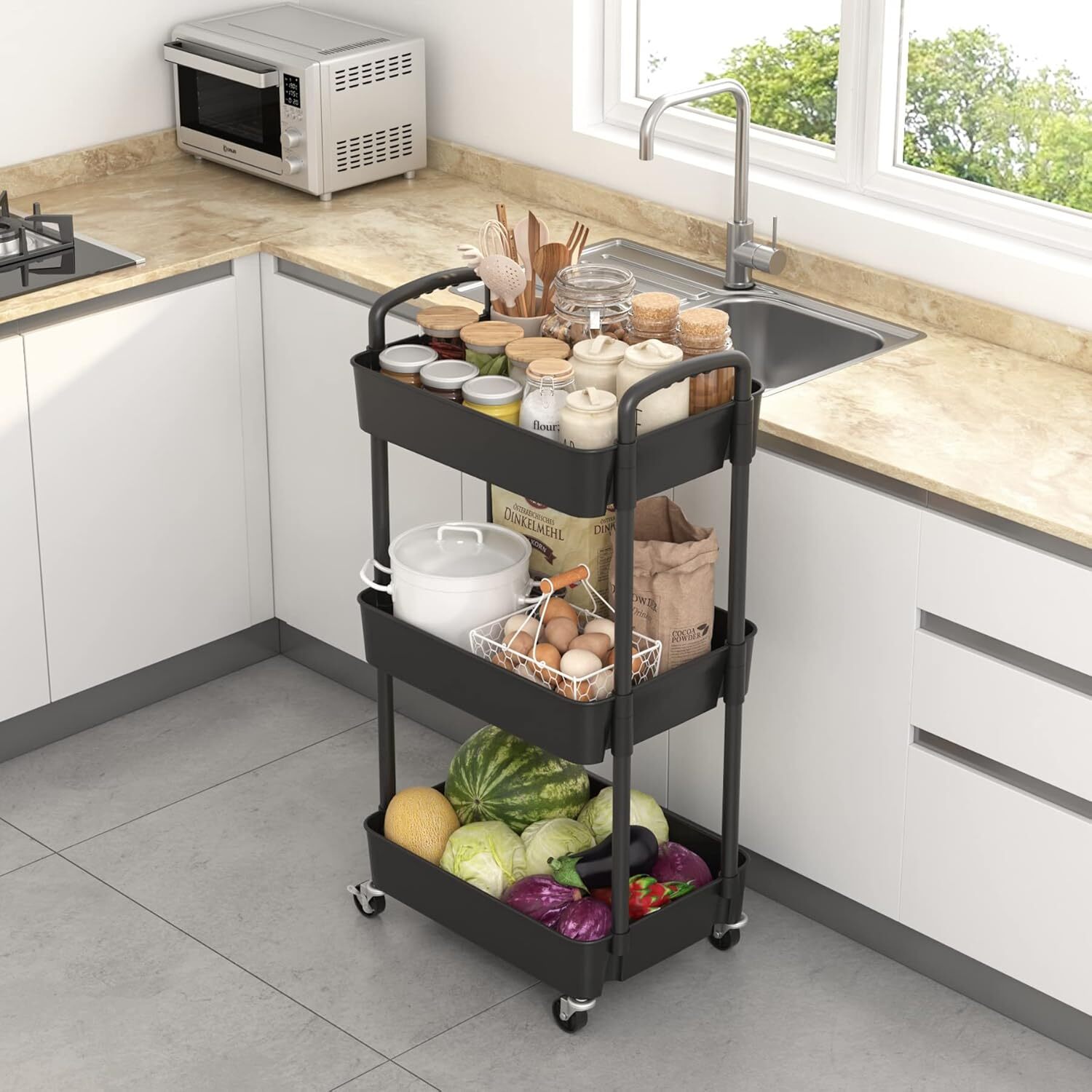 3Tier Rolling Cart Storage Trolley Kitchen Bathroom Laundry Organiser Rack Black — image 11