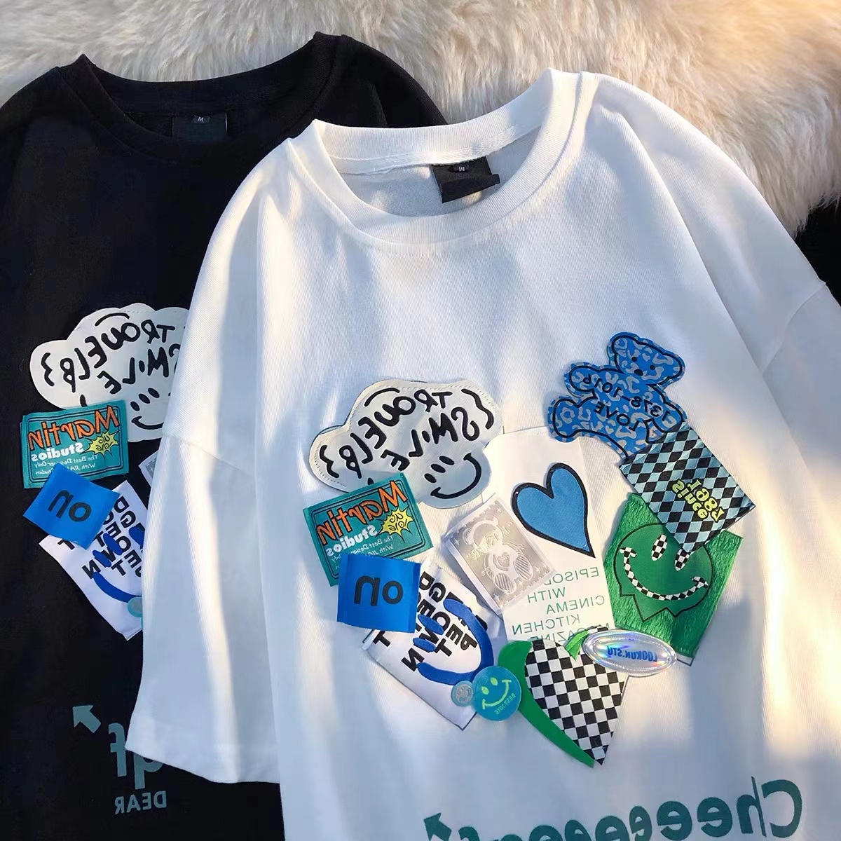 Sticker Smiling Face Love Short Sleeve