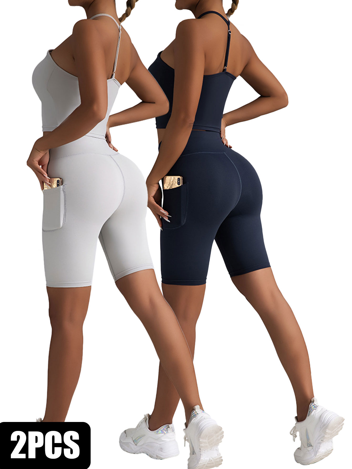 2 Pack High Waist Biker Shorts For Women-Workout Yoga Shorts Running Summer Soft - Picture 11 of 16