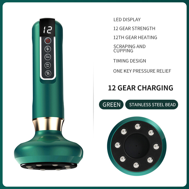 12 Levels Electric Cupping Massager Vacuum Suction GuaSha Anti Cellulite Beauty  Green 5
