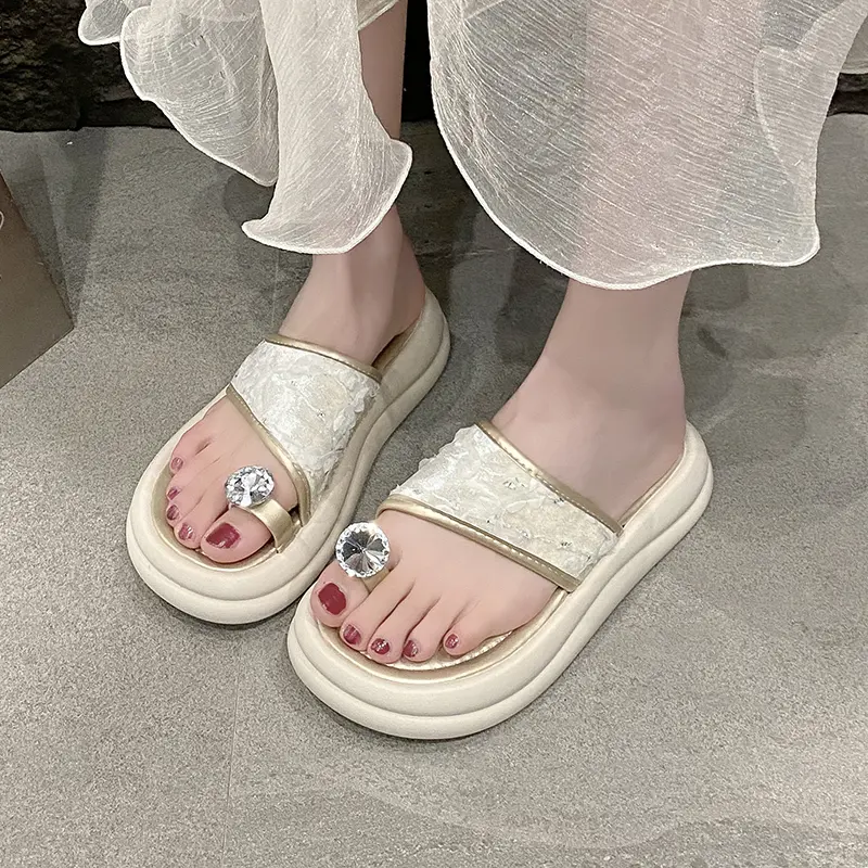 Women Retro National Wind Floral Jacquard Platform Slide Sandals Matching Daily