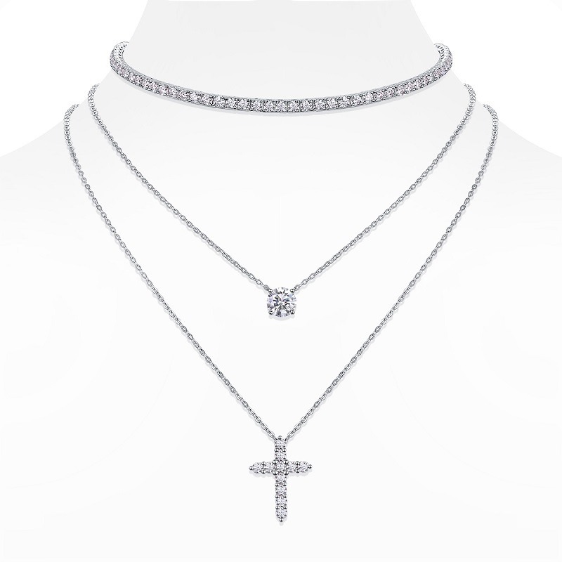 Embedded With Top-quality Moissanite, This Luxurious And Fashionable Minimalist Jewelry Set Includes A Necklace Pendant, A Collar Chain, And S925 Silver Electroplated With Platinum.