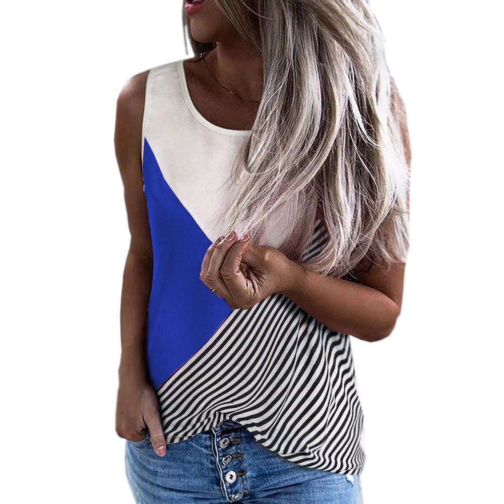 Round Neck Contrast Stripe Print Loose Tank Top