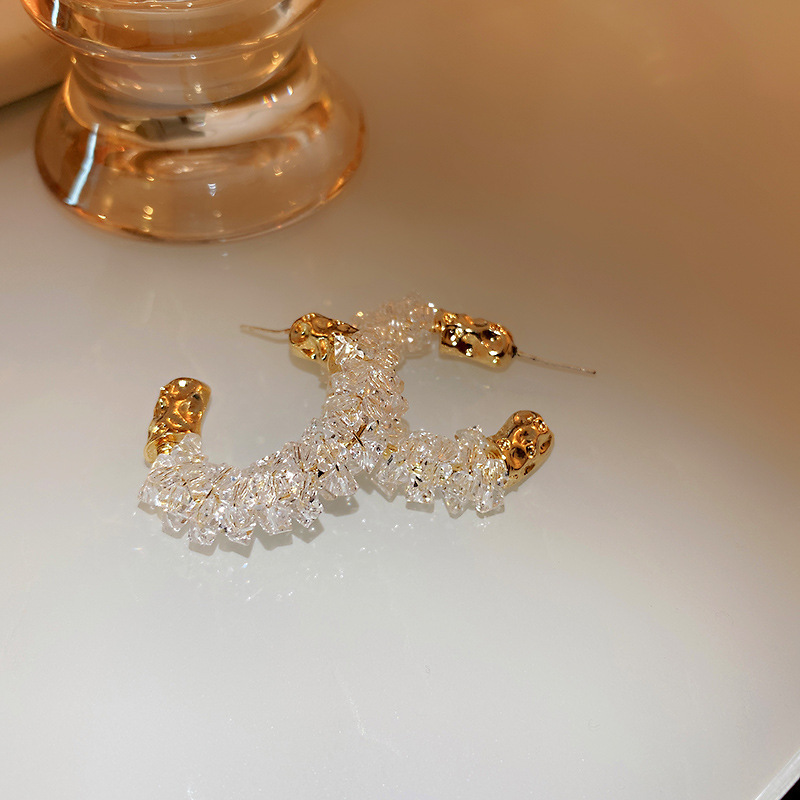 925 Silver Needle South Korea New Shiny Crystal Winding C-shaped Earrings